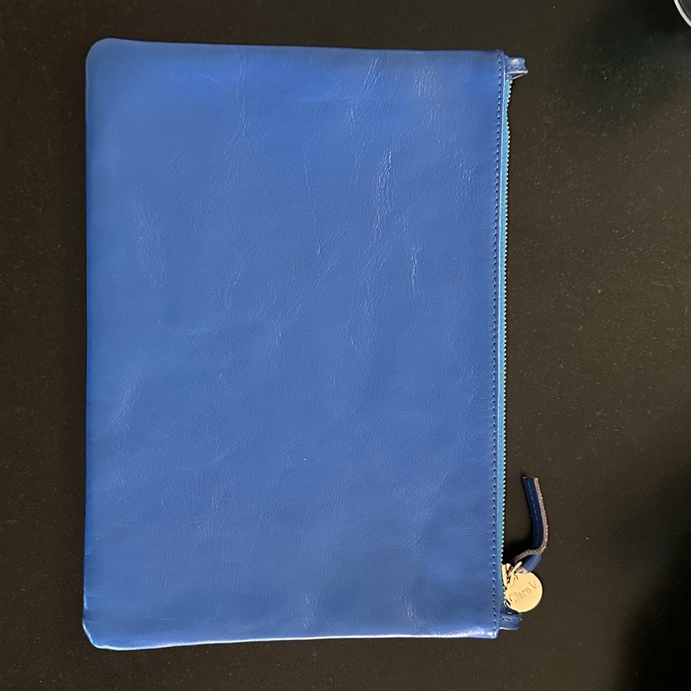 Clare V. Blue Leather Zip Flat Clutch - Picture 2 of 6